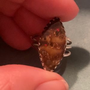 Red Flashing Ammolite Ring |  Size 7